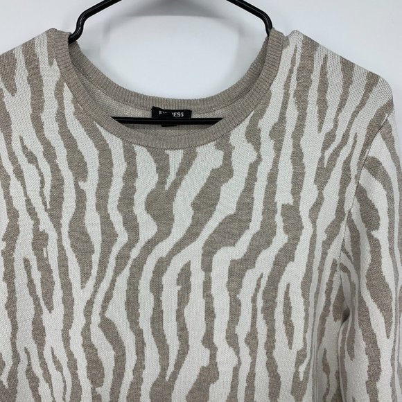 Express Dress Zebra Print Stretch Knit Long Sleeve Bodycon - Picture 2 of 11